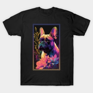 French Bulldog Dog Vibrant Tropical Flower Tall Digital Oil Painting Portrait T-Shirt